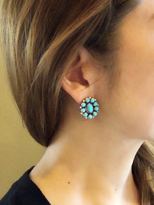 Turquoise Cluster Earrings -Sally Yazzie-